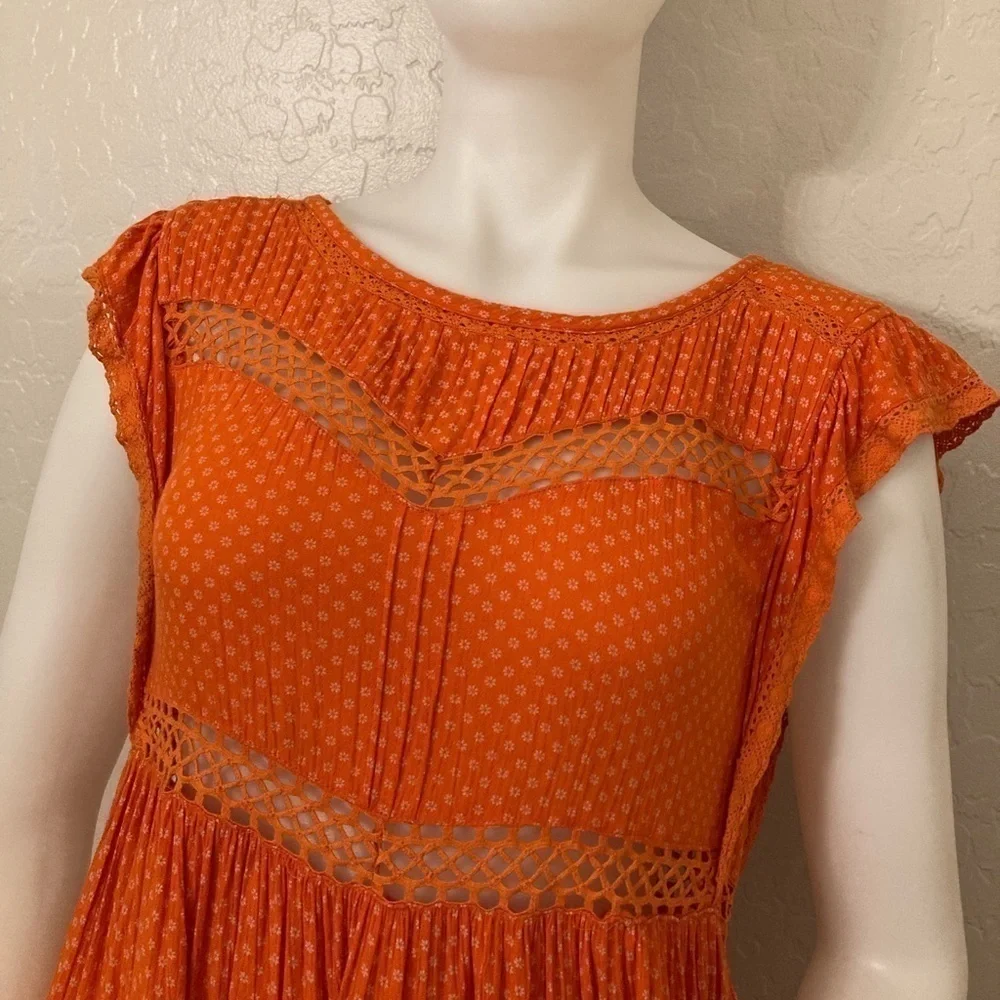 Free People Retro Kitty Crotchet Trim Dress Coral Size Small